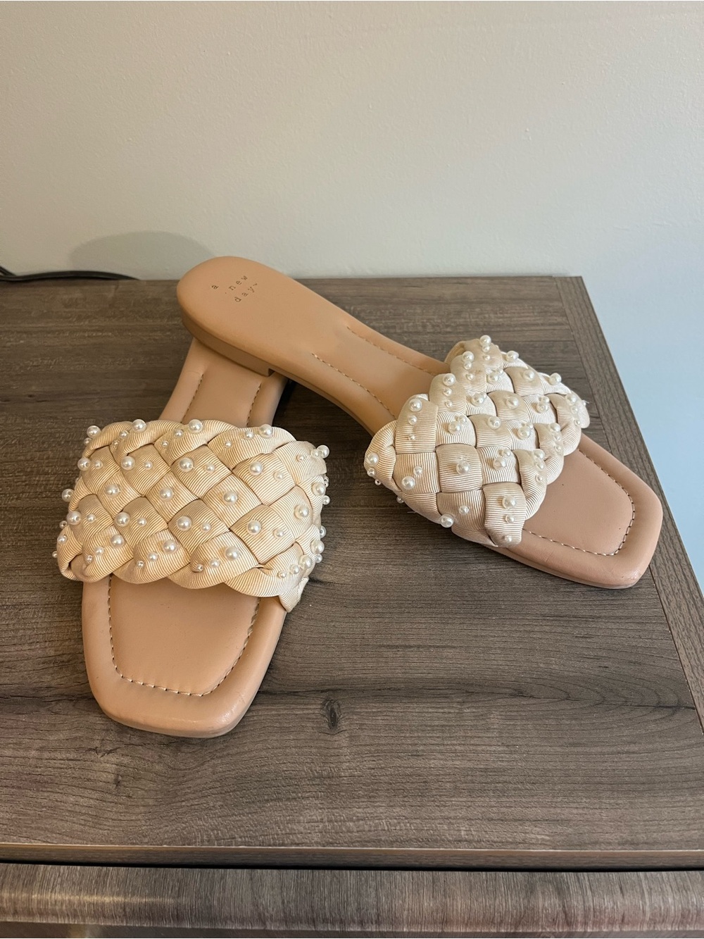 A NEW DAY Carissa Slide Sandals with woven top band and pearl accents